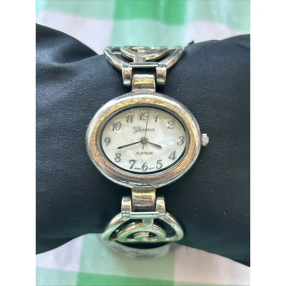 Geneva Silver Tone Women’s Quartz Cuff Watch